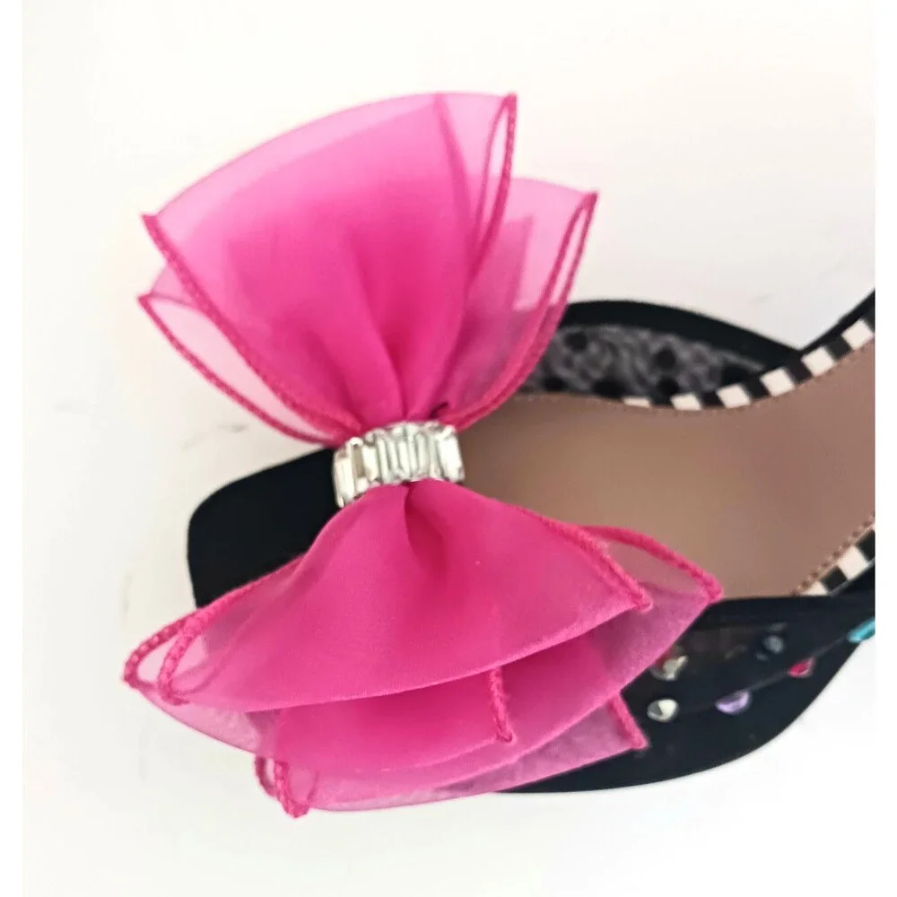 NEW Betsey Johnson Palloma Platform Sandal Bead Leopard Heel Pink Tulle Bow Sz 6
